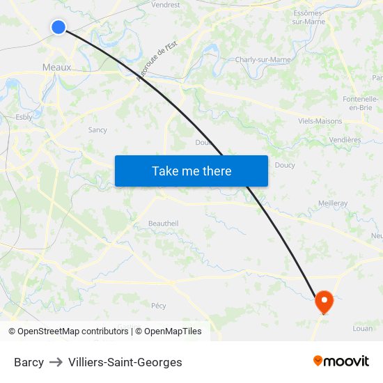 Barcy to Villiers-Saint-Georges map