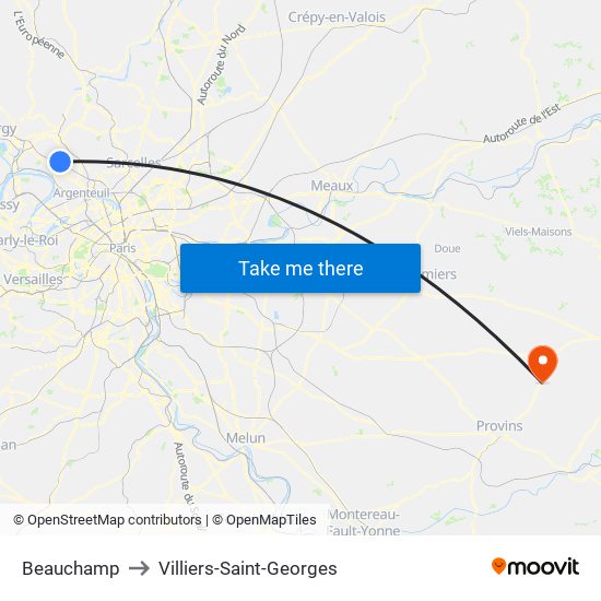 Beauchamp to Villiers-Saint-Georges map