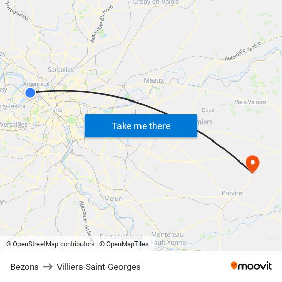 Bezons to Villiers-Saint-Georges map