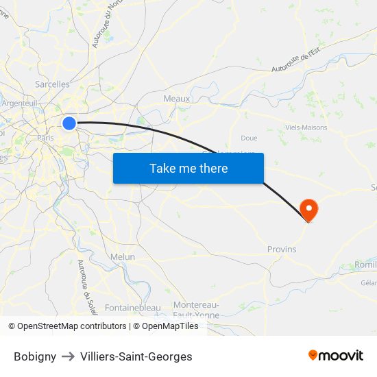 Bobigny to Villiers-Saint-Georges map