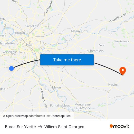 Bures-Sur-Yvette to Villiers-Saint-Georges map