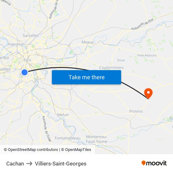 Cachan to Villiers-Saint-Georges map