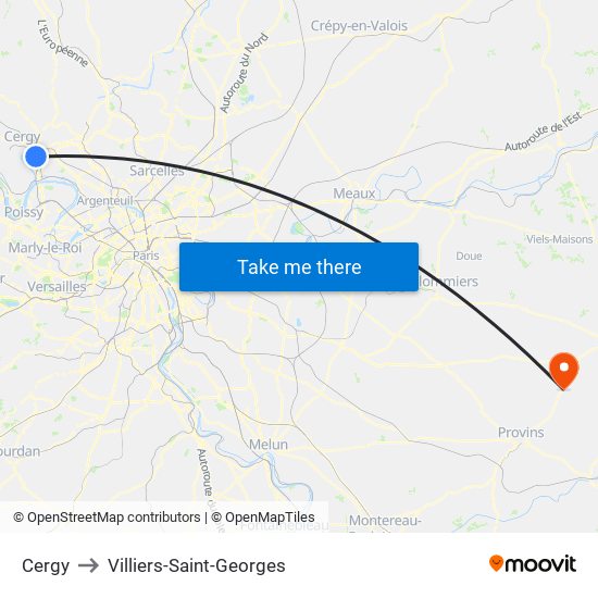 Cergy to Villiers-Saint-Georges map