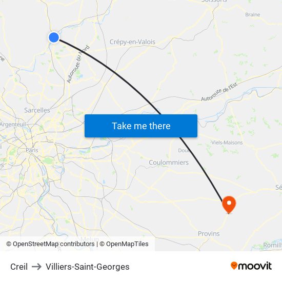 Creil to Villiers-Saint-Georges map