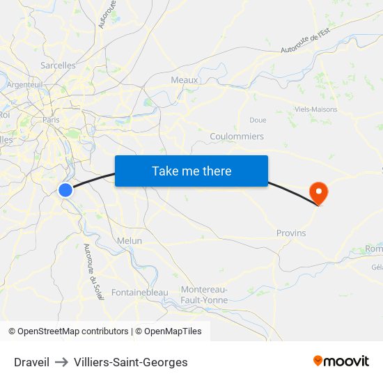 Draveil to Villiers-Saint-Georges map