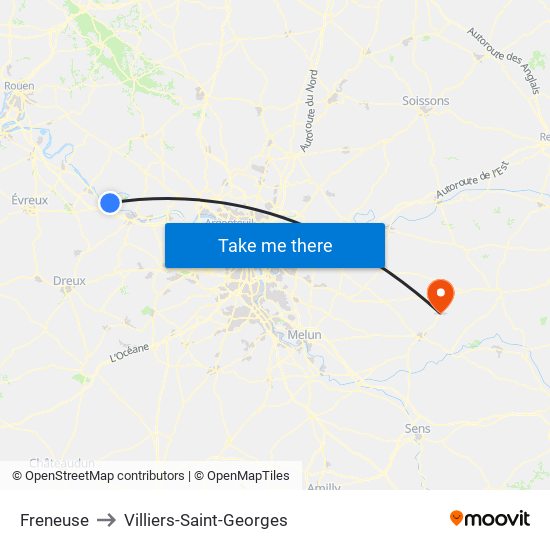 Freneuse to Villiers-Saint-Georges map