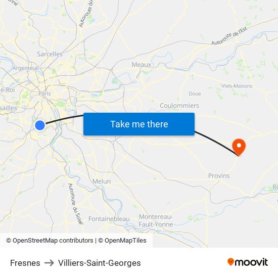 Fresnes to Villiers-Saint-Georges map
