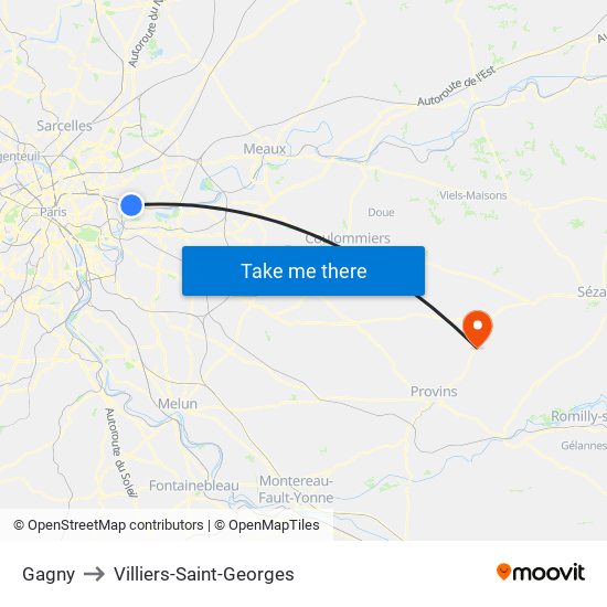 Gagny to Villiers-Saint-Georges map