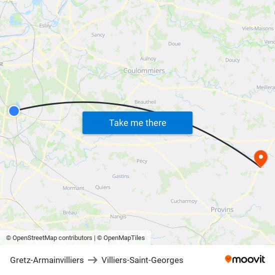 Gretz-Armainvilliers to Villiers-Saint-Georges map