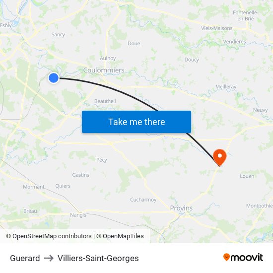 Guerard to Villiers-Saint-Georges map