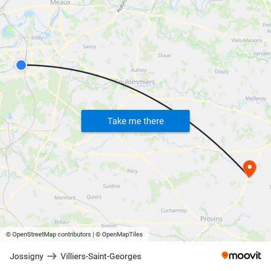 Jossigny to Villiers-Saint-Georges map