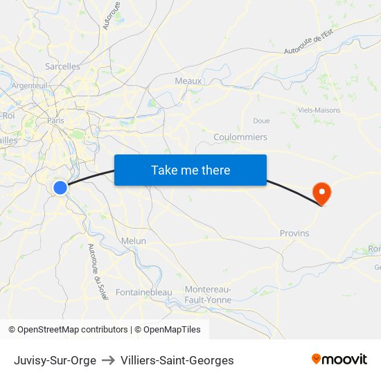 Juvisy-Sur-Orge to Villiers-Saint-Georges map