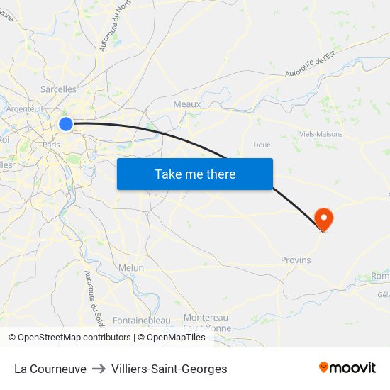 La Courneuve to Villiers-Saint-Georges map