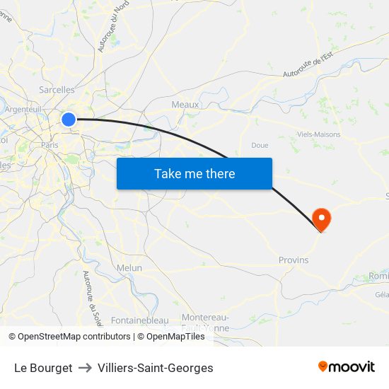 Le Bourget to Villiers-Saint-Georges map