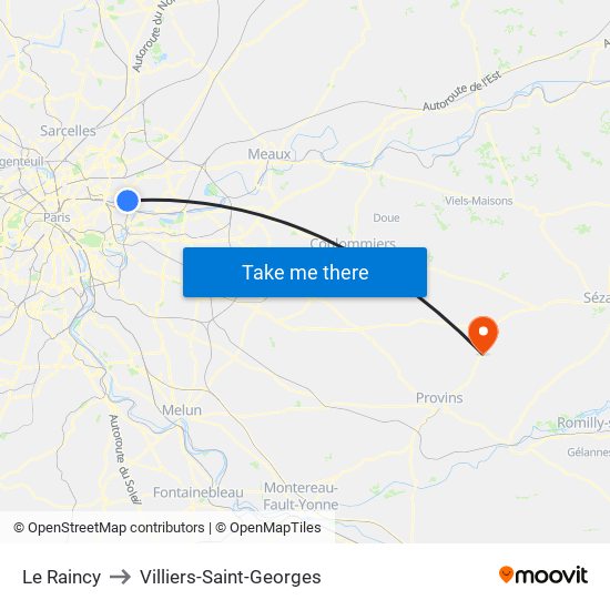 Le Raincy to Villiers-Saint-Georges map