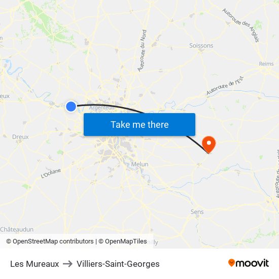 Les Mureaux to Villiers-Saint-Georges map