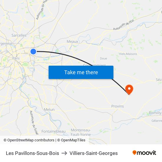 Les Pavillons-Sous-Bois to Villiers-Saint-Georges map