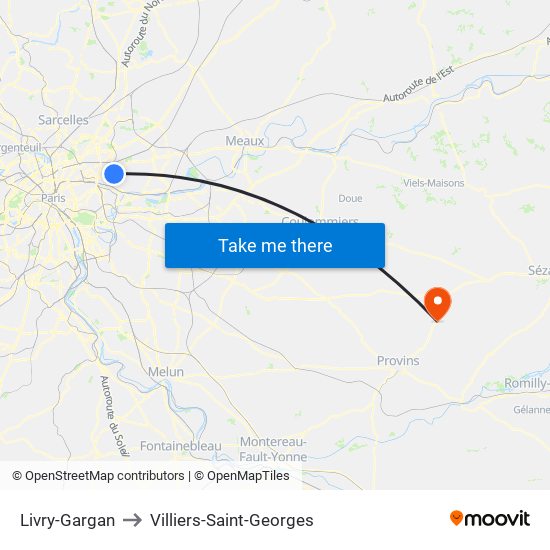 Livry-Gargan to Villiers-Saint-Georges map