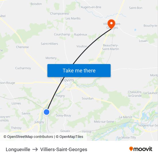 Longueville to Villiers-Saint-Georges map