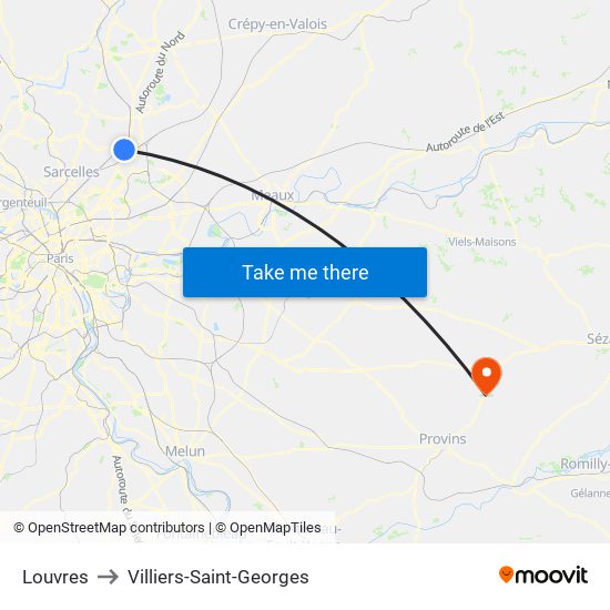 Louvres to Villiers-Saint-Georges map