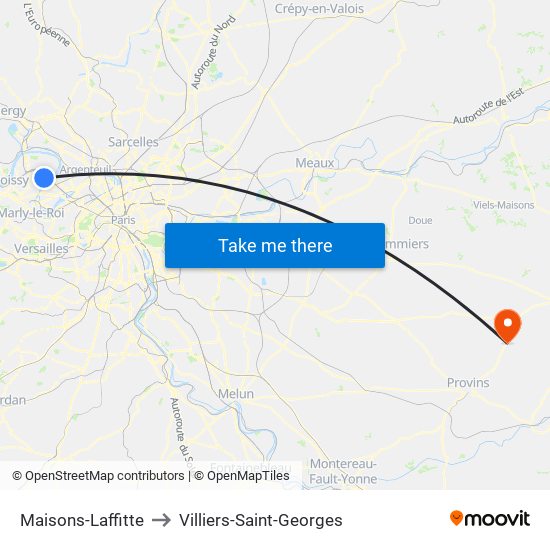 Maisons-Laffitte to Villiers-Saint-Georges map