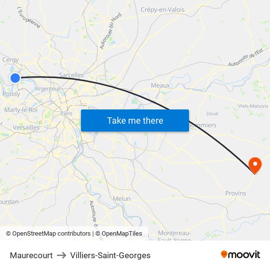 Maurecourt to Villiers-Saint-Georges map