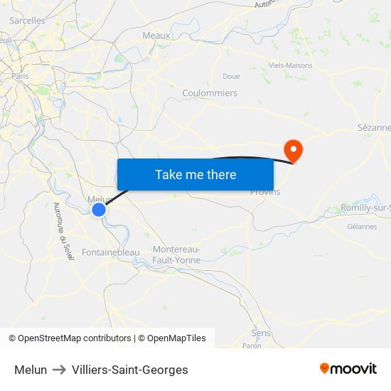 Melun to Villiers-Saint-Georges map