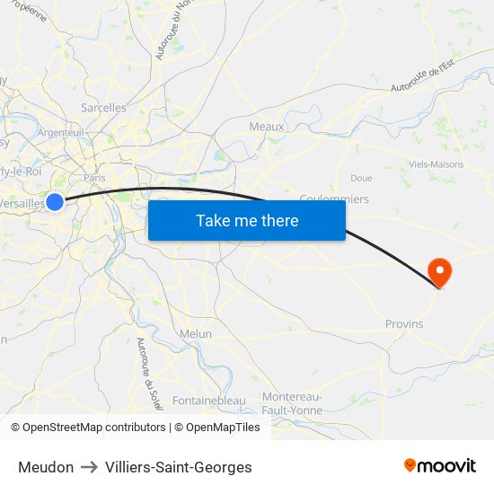 Meudon to Villiers-Saint-Georges map