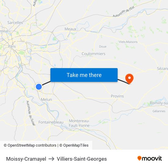 Moissy-Cramayel to Villiers-Saint-Georges map