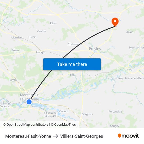 Montereau-Fault-Yonne to Villiers-Saint-Georges map