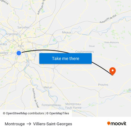 Montrouge to Villiers-Saint-Georges map