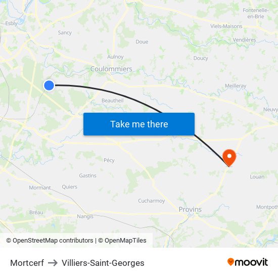 Mortcerf to Villiers-Saint-Georges map