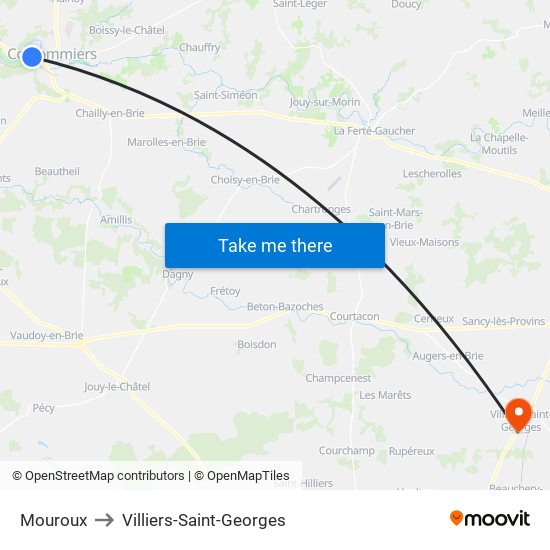 Mouroux to Villiers-Saint-Georges map