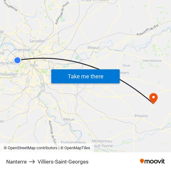 Nanterre to Villiers-Saint-Georges map