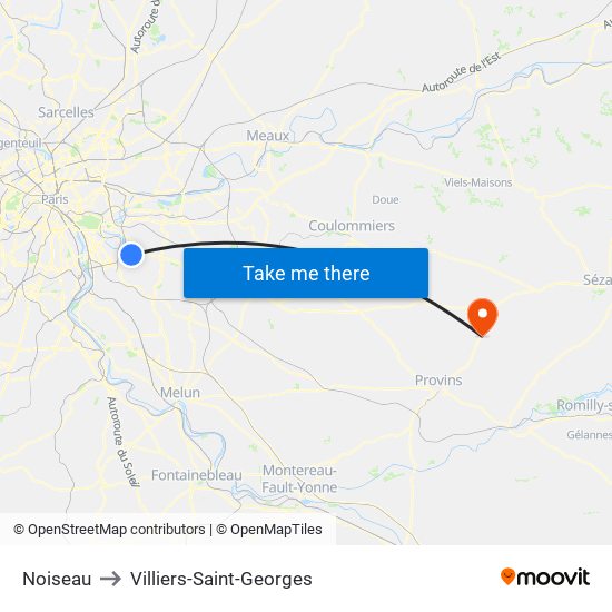 Noiseau to Villiers-Saint-Georges map