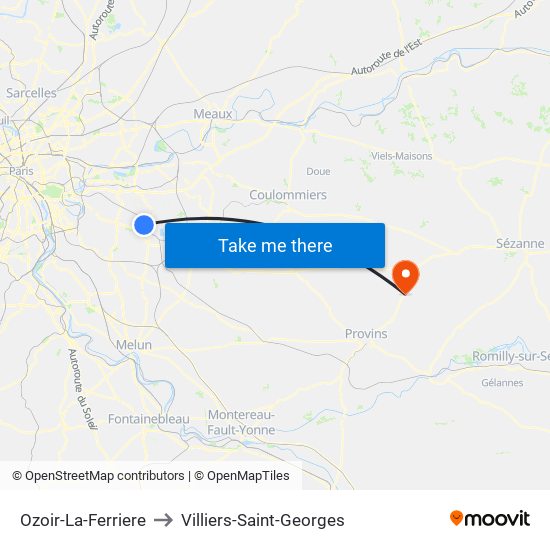 Ozoir-La-Ferriere to Villiers-Saint-Georges map