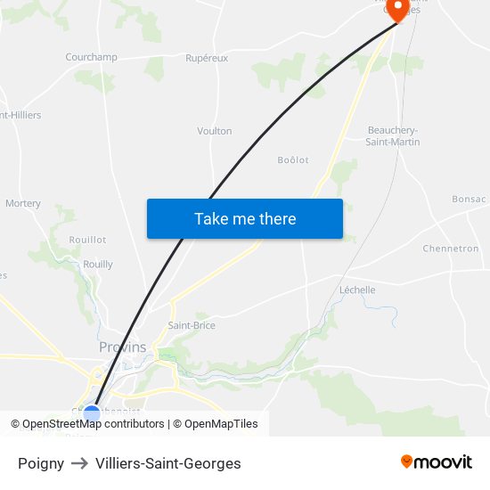 Poigny to Villiers-Saint-Georges map