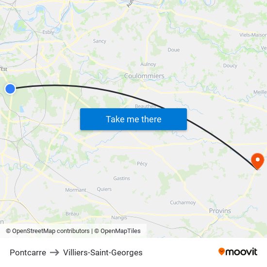 Pontcarre to Villiers-Saint-Georges map