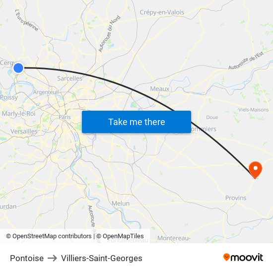 Pontoise to Villiers-Saint-Georges map