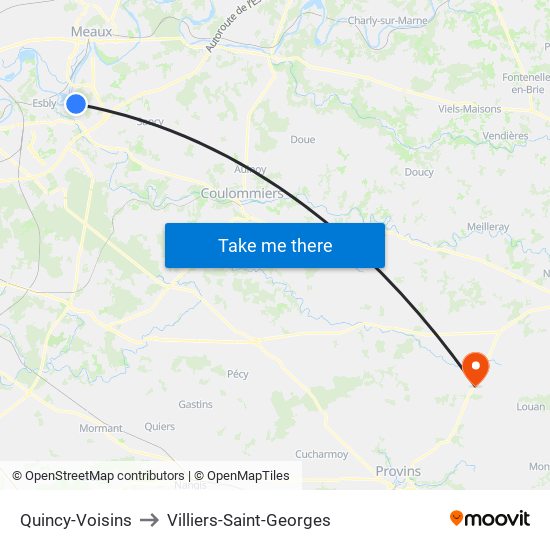 Quincy-Voisins to Villiers-Saint-Georges map