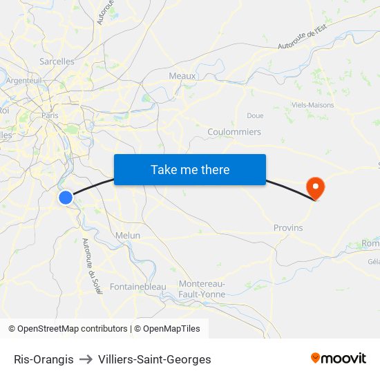 Ris-Orangis to Villiers-Saint-Georges map