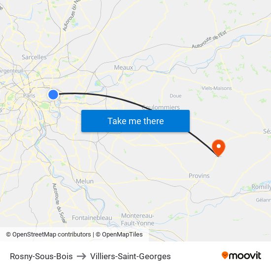 Rosny-Sous-Bois to Villiers-Saint-Georges map