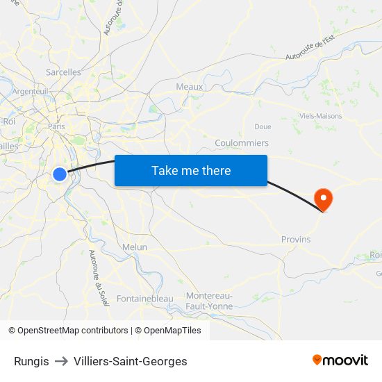 Rungis to Villiers-Saint-Georges map