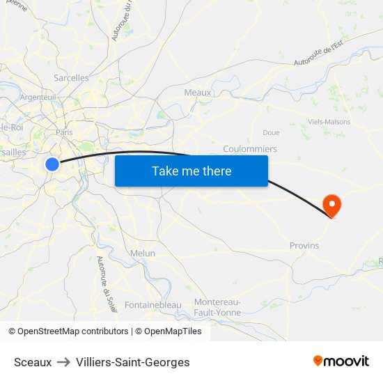 Sceaux to Villiers-Saint-Georges map