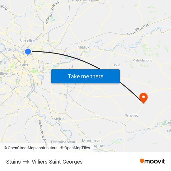 Stains to Villiers-Saint-Georges map
