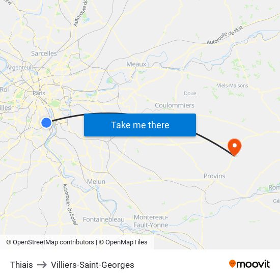 Thiais to Villiers-Saint-Georges map