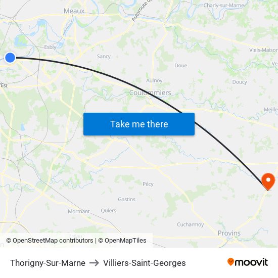 Thorigny-Sur-Marne to Villiers-Saint-Georges map