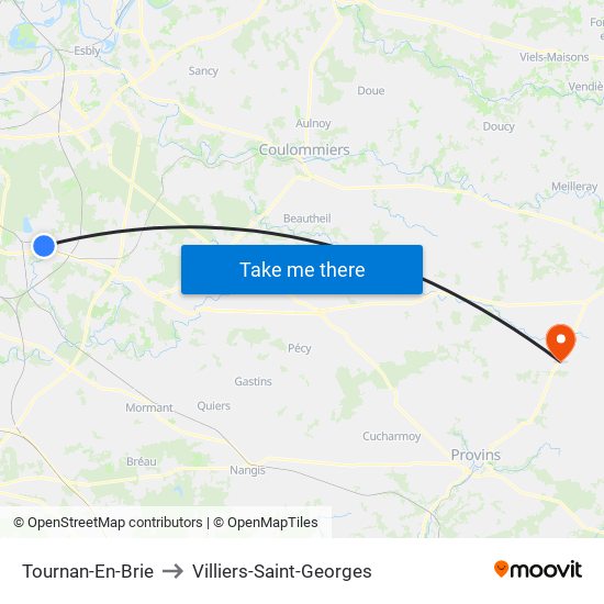 Tournan-En-Brie to Villiers-Saint-Georges map
