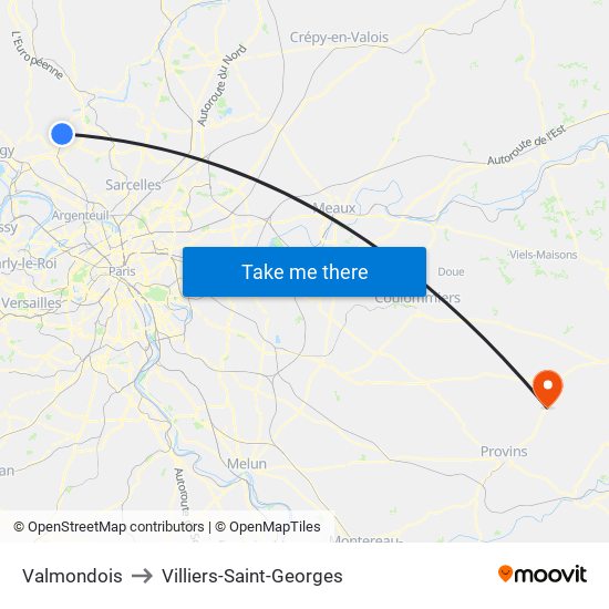 Valmondois to Villiers-Saint-Georges map