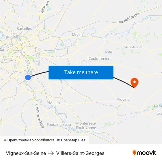 Vigneux-Sur-Seine to Villiers-Saint-Georges map